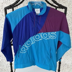 Giacca a vento Adidas retrò vintage color block anni 90 Spellout Trifoglio Medium - Foto 1 di 5