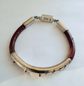 Signiertes MEXIKO TM-MD 925 Sterling Silber Burgund Weinrot Lederarmband - Bild 1 von 10