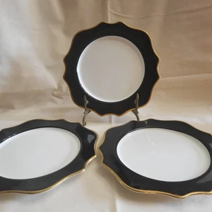 Lot Of 3 Bella Vita 0418 Salad Plate 8.5" Scallop Porcelain White Black Gold Rim - Picture 1 of 6
