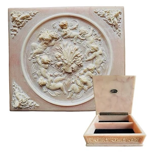 "Caja de baratijas de joyería de piedra incolay tallada a mano genuina rara de 7,5""x7"" EE. UU." - Imagen 1 de 15