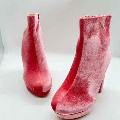 Allegra K Boots Women 7 Pink Round Toe Faux Velvet Platform Ankle  Y2K 2000s NEW - Image 1 of 4