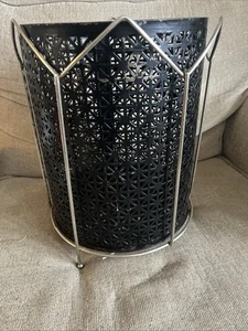 Richard Galef Style Perforated Black Waste Basket Metal MCM Brass Trash Can Powd - Picture 1 of 16