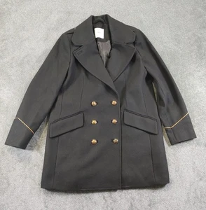 Mango Coat Womens EUR Large Black Double Breasted Gold Trim - Picture 1 of 8
