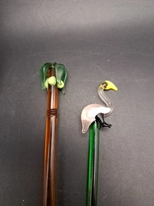 Vintage Cocktail Swizzle Sticks Drink Stirrers Blown Glass Flamingo Palm Tree - Picture 1 of 6