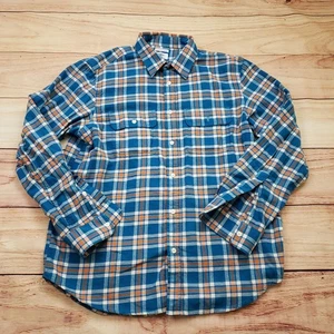 Old Navy Shirt Mens Large Blue Orange Flannel Button Up Long Sleeve Casual Adult - Picture 1 of 9