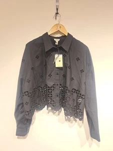 BNWT Ladies black RIVER ISLAND cropped broderie ON TREND blouse UK16 - CG CB6  - Picture 1 of 12