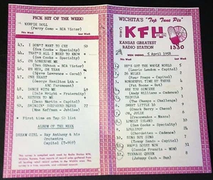 KFH 1330 Top Tune Pix Survey Wichita April 1958 No. 1 Laurie London - Picture 1 of 2