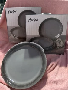 Parini 2 Sets Of 4 gray ceramic round dinner plates New - Picture 1 of 3