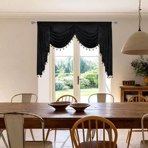 Velvet Waterfall Valances for Living Room - Rod Pocket Black Swag Valances fo... - Bild 1 von 9