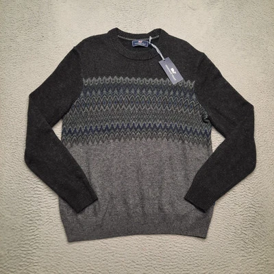 Vineyard Vines Fair Isle Wool Blend Sweater Men's Medium Grey Black Pullover - Image 1 of 4