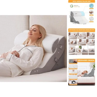 Juego de almohadas de cuña de 3 piezas para después de la cirugía, espuma viscoelástica ajustable 10 en 1 Foto 1 de 4