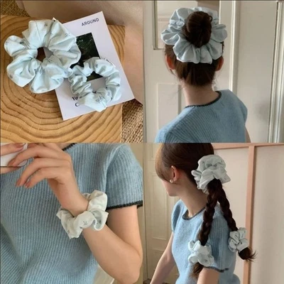 Handmade Hair Scrunchie High Elasticity Hair Accessories Blue Bow Hair Ties - Image 1 of 4