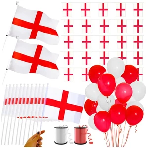 England Party Pack - Large Flags, Bunting, Hand-Waving Flags, Ribbon & Balloons - Picture 1 of 7