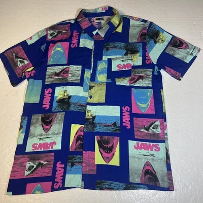 MOVIE JAWS Men's Blue Rayon Shirt with Short Sleeves, Size Large FREE SHIP! - Image 1 of 4