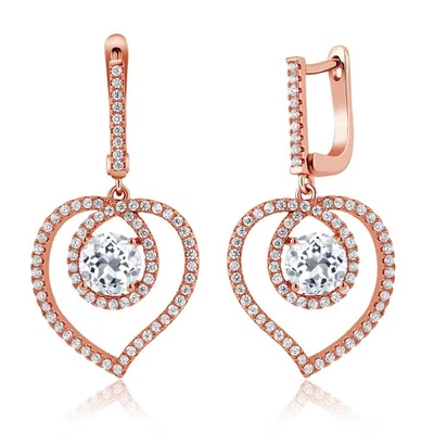 4.20 Ct Round White Topaz 18K Rose Gold Plated Silver Earrings - Image 1 of 2