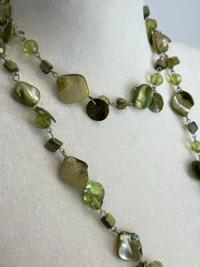 Green Shell Necklace Long Beaded Costume Jewelry Strand Beach - Picture 1 of 5