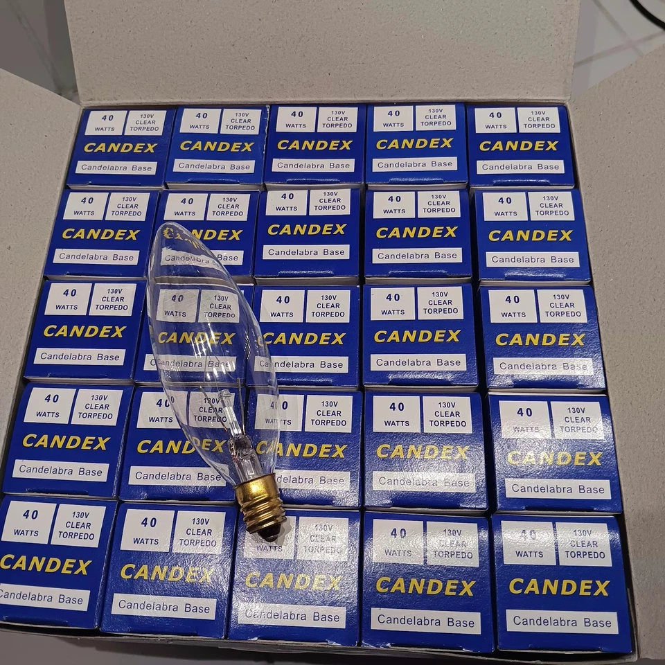 Case of 25 Candex 40W 120V  Clear Torpedo Candelabra E12 Small Base Bulb - Image 1 of 3