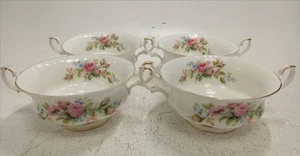 Vintage Royal Albert 'Moss Rose' Floral Bone China Soup Bowls Set of 4 Preowned - Picture 1 of 6