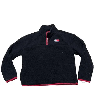 Tommy Hilfiger Sherpa 1/4 Zip Sweatshirt Womens Medium Black Long Sleeve Casual - Picture 1 of 8