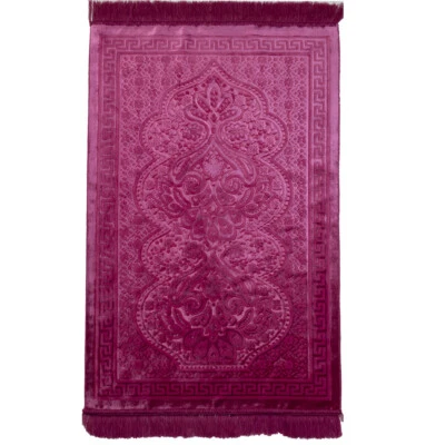 Modefa Luxury Velvet Islamic Prayer Rug Janamaz Sajjadah - Paisley Hot Pink - Image 1 of 4