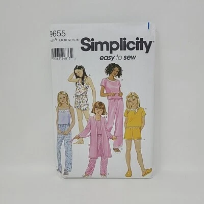 Simplicity 9655 Girls Easy Loungewear Shirt Pants Cami Sewing Pattern Size 7-16 - Image 1 of 3