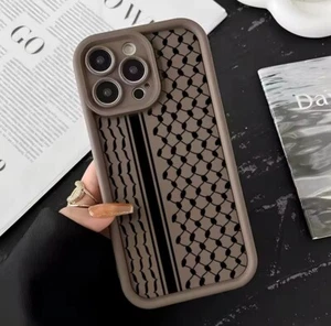 Phone Case iPhone 16 (PRO MAX) Hattah Keffiyeh design with wrist strap In Khaki - Picture 1 of 4