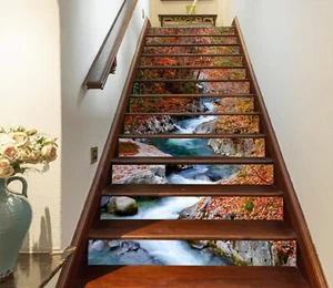 3D River Leaves ZHU782 Stairs Risers Decoration Photo Mural Vinyl Wallpaper Amy - Picture 1 of 6