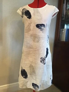 Italian  Womens Dress XS Blue/whie Lagenlock Linen pocket cap sleeve - Picture 1 of 6