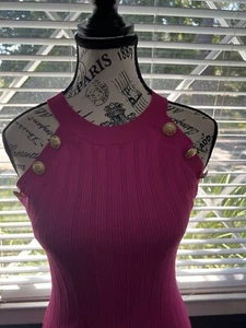 Sexy Medium Damen rosa Fusia tailliert Stretch Bodycon Kleid gerippt gold - Bild 1 von 4