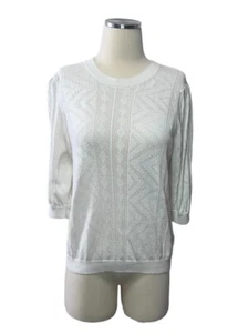 JOIE Women's White Honeycomb Textured Cotton Knit Boxy Sweater Size L - Picture 1 of 9