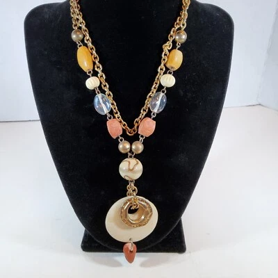 Cadena de partículas de 36" de colección y bolas de piedra de ágata, madera y latón Foto 1 de 4