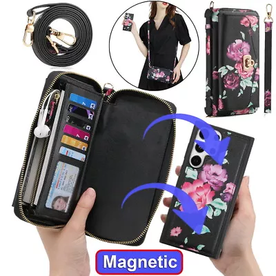 Flowery  Wallet Removable Magnetic Case Cover For Samsung S22 S23 S24 Floral - Image 1 of 4