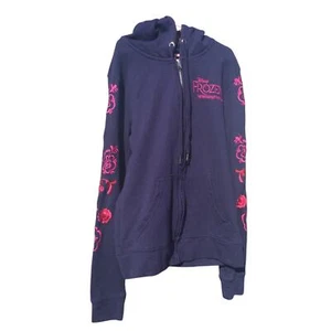 Disney Frozen The Musical Womens Hoodie Size Medium Embroidered Navy Blue Pink - Picture 1 of 10