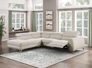 BEIGE POWER RECLINING SOFA SECTIONAL POWER HEADRESTS LIVING ROOM FURNITURE