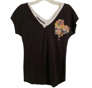 Moschino Embellished Logo Heart Print Knit Top Stretch Tee T-shirt Short Sleeve - Picture 1 of 12