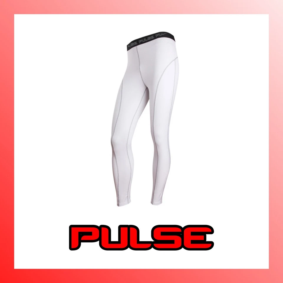 PULSE WOMENS GYM FITNESS YOGA CROSSFIT RUNNING PILATES WHITE COMPRESSION PANTS - Image 1 of 1