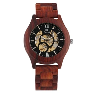 Handmade Men's Automatic Mechanical Wristwatch Full Red Sandalwood Wooden Band - Bild 1 von 9