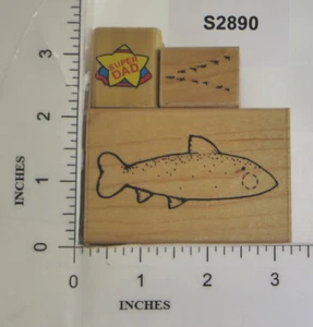 D.O.T.S Wood Block Stamp Lot Father's Day Country Trout Duck Formation Super Dad - Picture 1 of 4