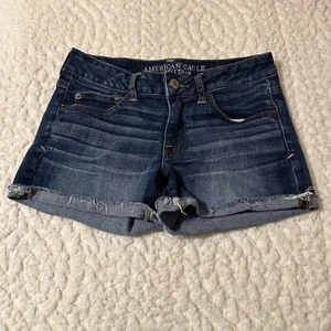 American Eagle Midi Jeans Shorts Damen Größe 6 abgeschnitten Manschetten Super Stretch Denim - Bild 1 von 18