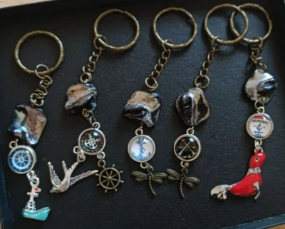 Schlüsselanhänger Bootsschlüssel Anker Steuerrad schwarz Gold neu Geschenk - Bild 1 von 3