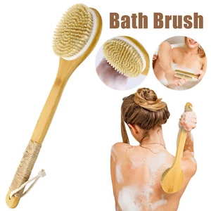 15.7" Long Handle Bath Brush Natural Bristles Body Back Shower Washing Scrubber - Picture 1 of 9