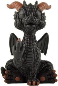 Baby schwarzer Drache erhebt Mittelfinger Figur Fantasy Statue NEUWERTIG - Bild 1 von 5