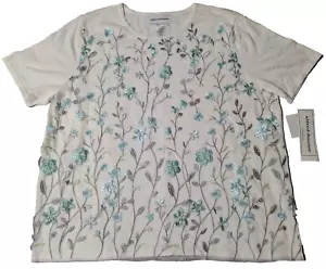 ALFRED DUNNER VERSAILLES Women Large Ivory Floral Embroidered Sweater NEW - Picture 1 of 17