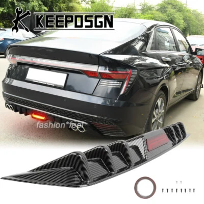 Divisor difusor de parachoques trasero para Hyundai Sonata con luz de freno LED fibra de carbono Foto 1 de 4