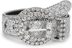 Women's Rhinestone Leather Western Waist Belt - Bling Diamond, for Jeans - Picture 1 of 20