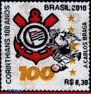 3146 BRAZIL 2010 *UNUSUAL*, STAMP IN CLOTH, CORINTHIANS SPORT CLUB, SOCCER, MNH - Picture 1 of 2
