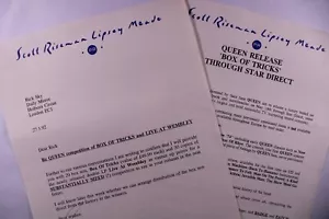 Queen Freddie Mercury Press Release + Letter  to Rick Sky Re Box Of Tricks 1992 - Picture 1 of 15