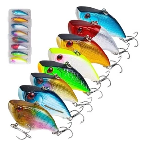 8-Piece Rattle Trap Style Lipless Crankbait Vib Fishing Lures with Tacklebox - Picture 1 of 5