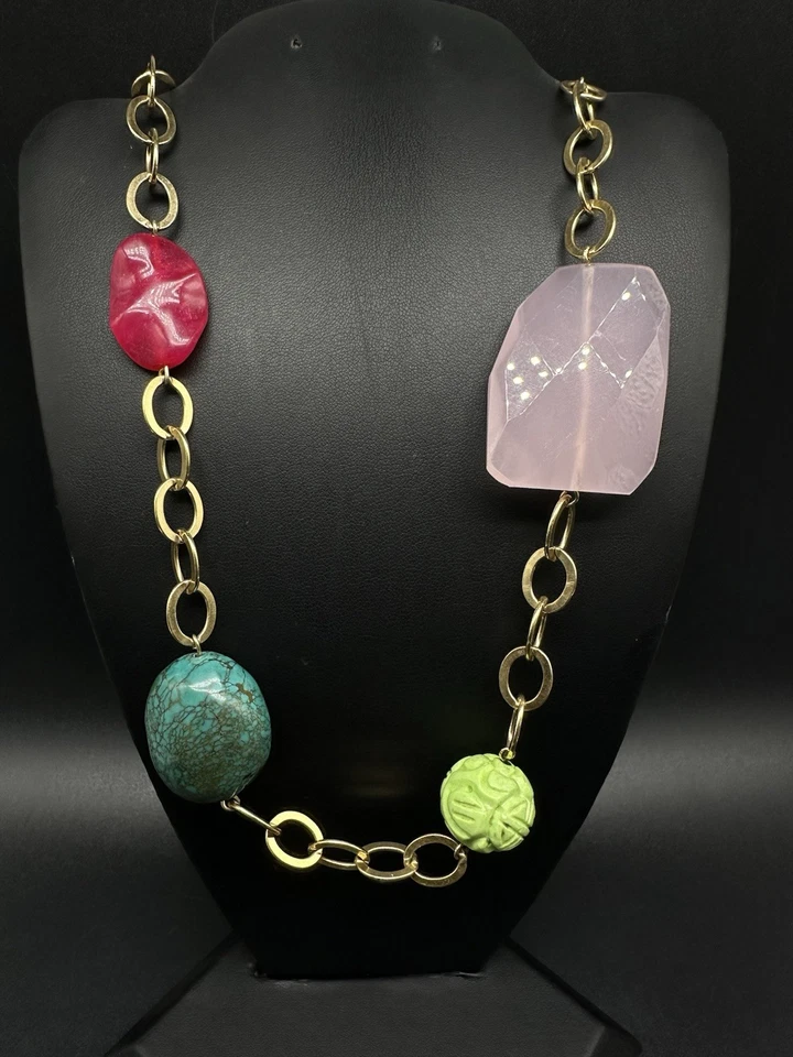 Ожерелье с несколькими драгоценными камнями заполненное золотом 14 карат 36 дюймов - Изображение 1 из 4