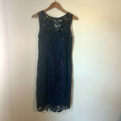 Vestido ADRIANNA PAPELL Mujer Ilusión Escote Encaje Vaina Azul Marino Oscuro Talla 6 Foto 1 de 4